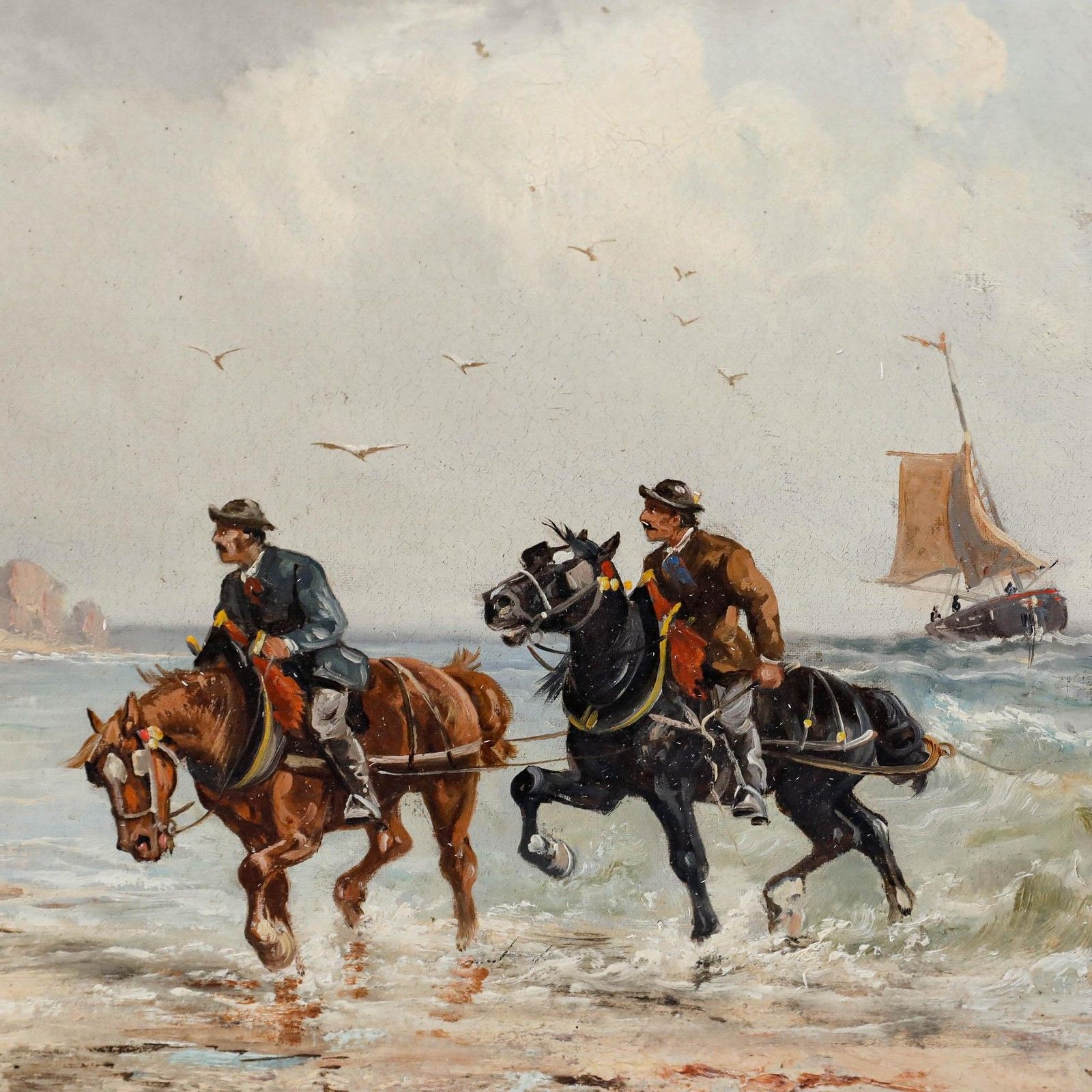 J. Ferry Late 19th Century Oil, Working Horses On Duty photo Art