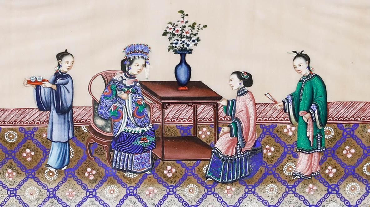 Chinese School 19th Century Gouache Tea For The Lady photo furniture