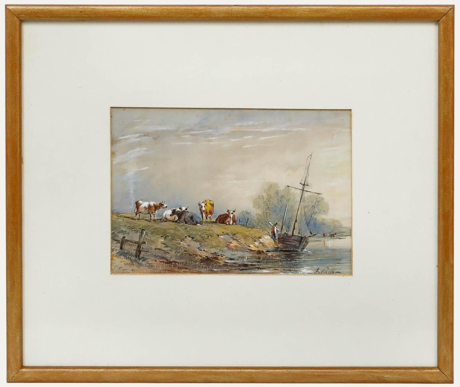 Frederick Earp (1828 1914) Framed Watercolour, Cattle On A River Bank