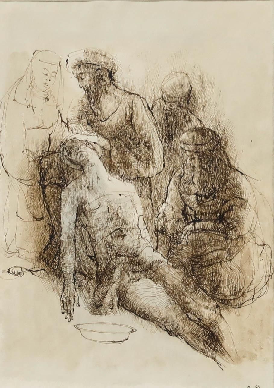 Wolfgang Hackel (1943 2002) Framed Ink Drawing, The Passion Of Jesus photo furniture