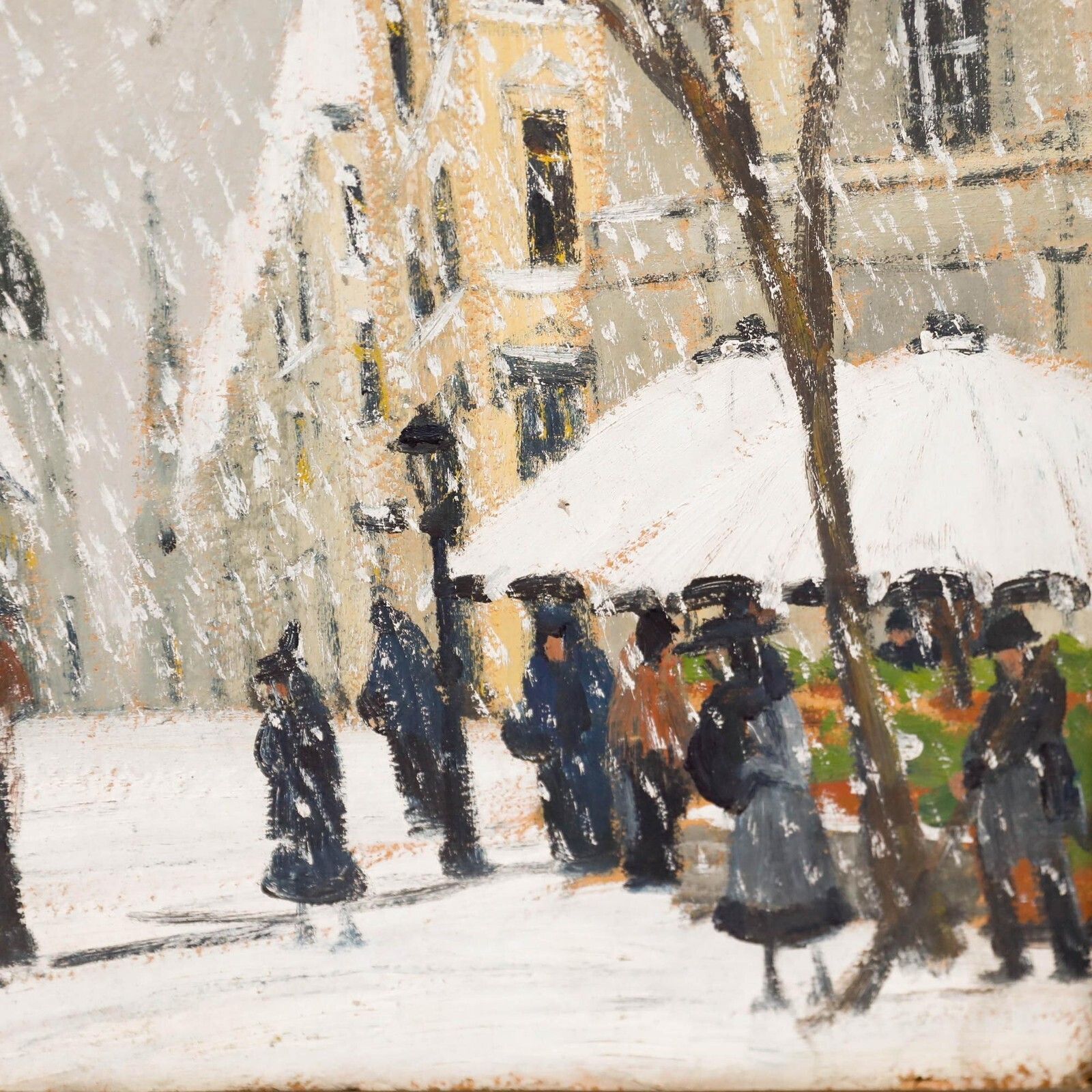 Framed Mid 20th Century Oil Snowy Day In Paris photo Art