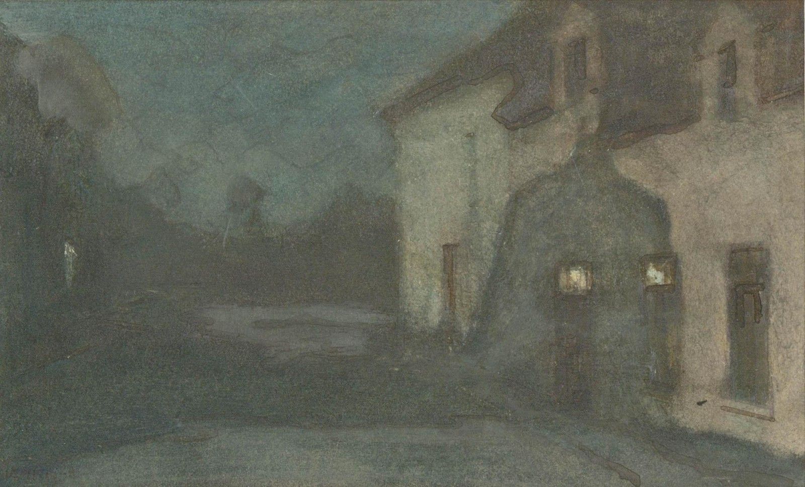 Henry Boddington (1849 1925) 1904 Watercolour, Cottages At Night photo for sale