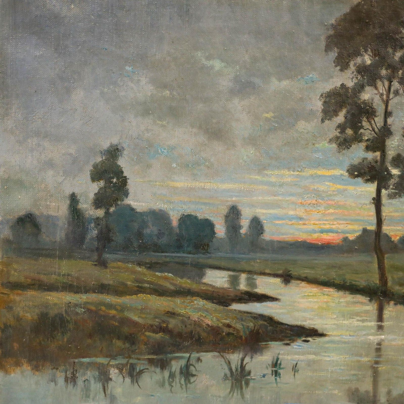 F. Mulley Early 20th Century Oil, Dusk Over The River photo Art