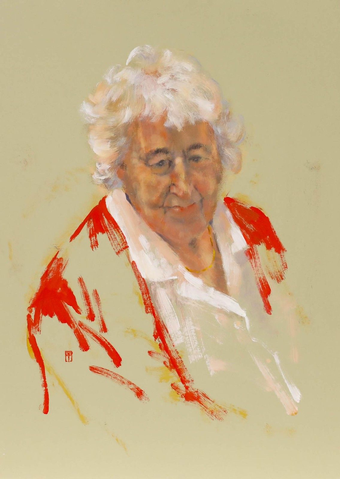 Wendy Trinder (1942 2020) 20th Century Oil, Portrait Of A Woman In Red photo furniture