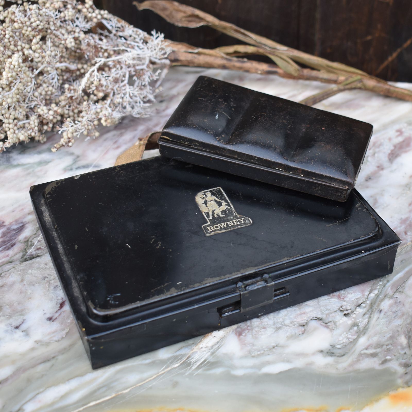 Antique Winsor & Newton Rowney Metal Travel Tins Artists Travel Paint Boxes Pair photo furniture