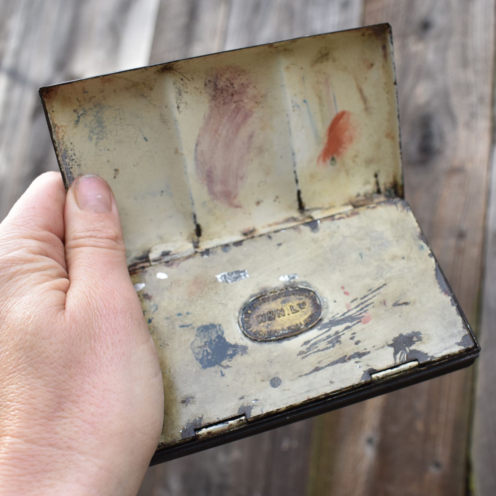 Antique Winsor & Newton Rowney Metal Travel Tins Artists Travel Paint Boxes Pair photo for sale