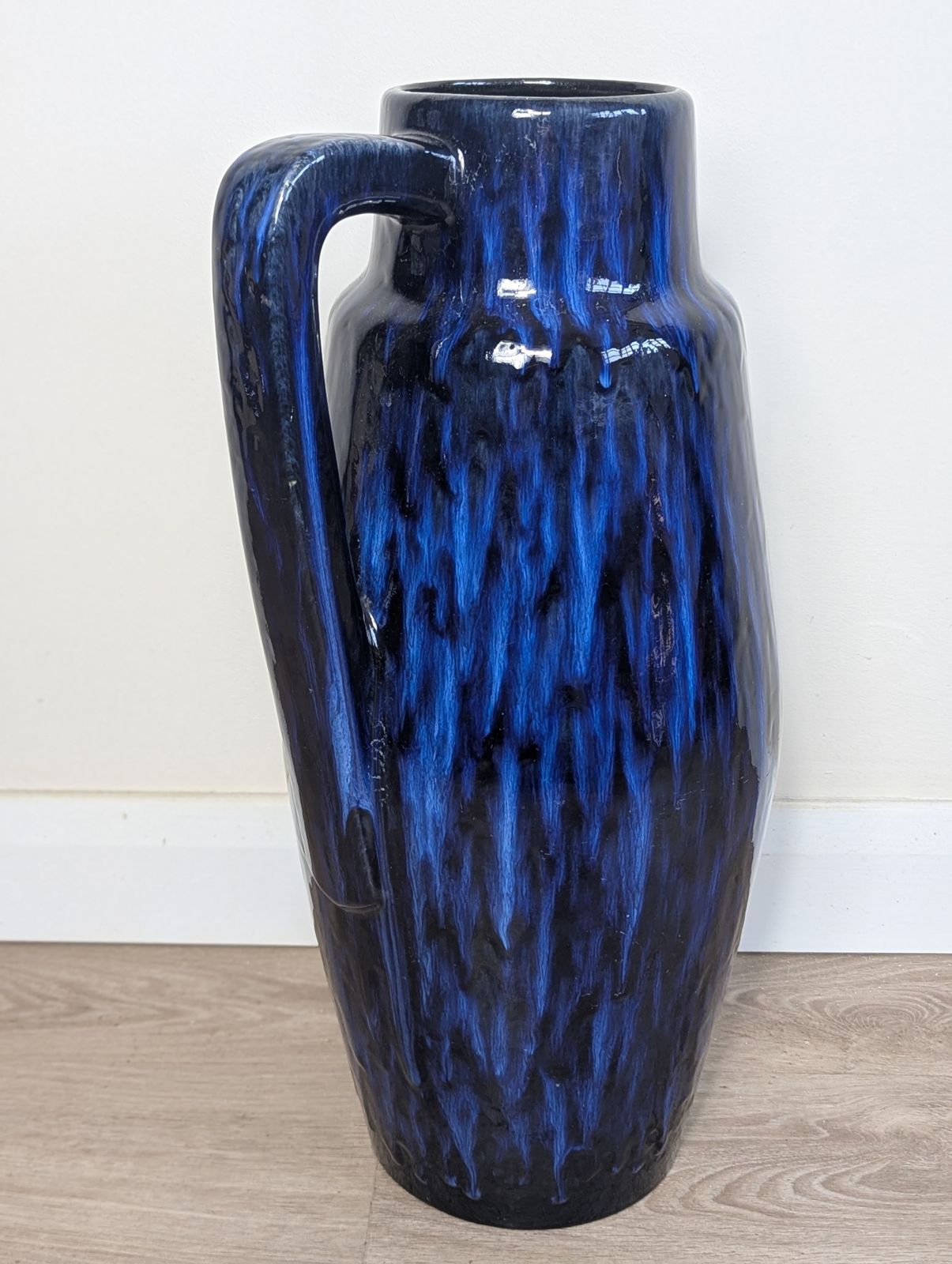 Large West German Floor Vase  Fat Lava Blue Glaze – Mid Century Modern photo 160.0