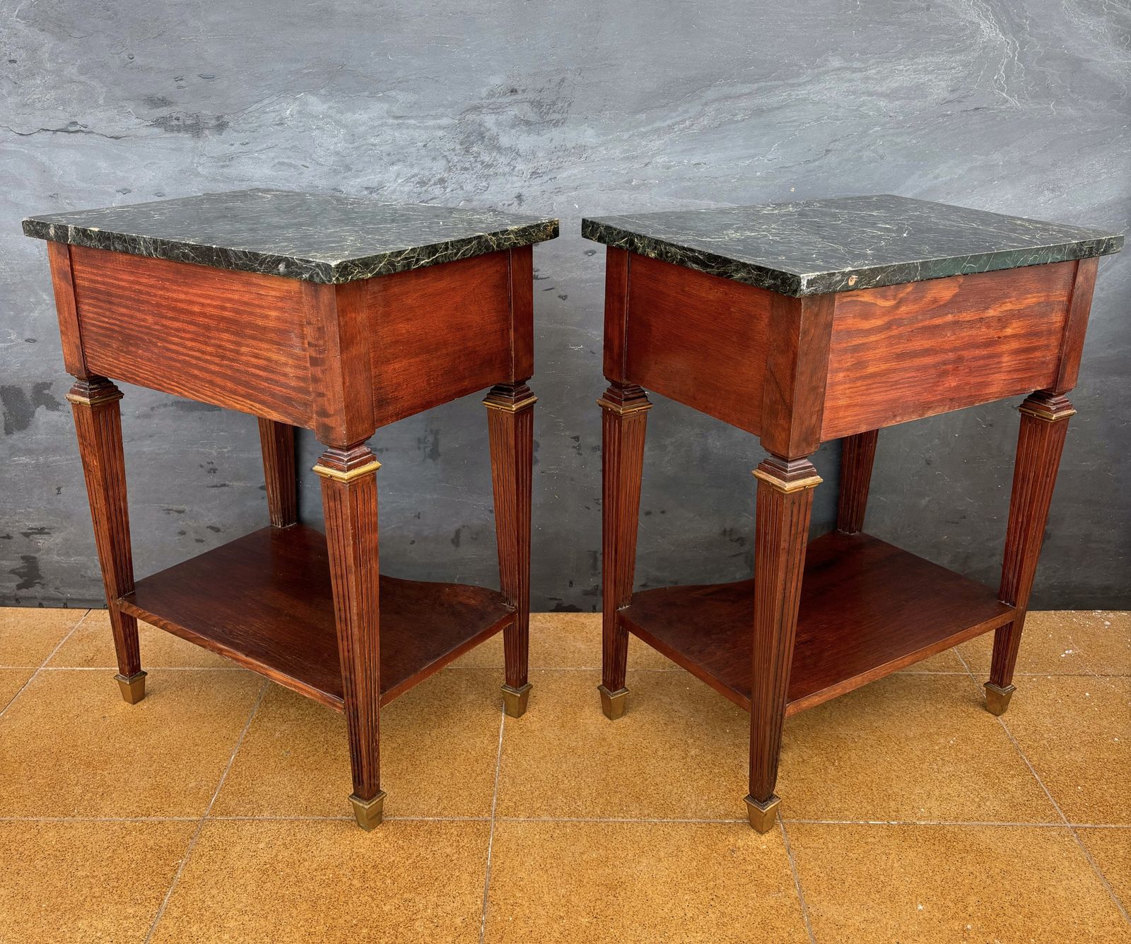 photo for sale Pair Of French Louis XVI Style Nightstands With Marble Tops, Early 20th Century