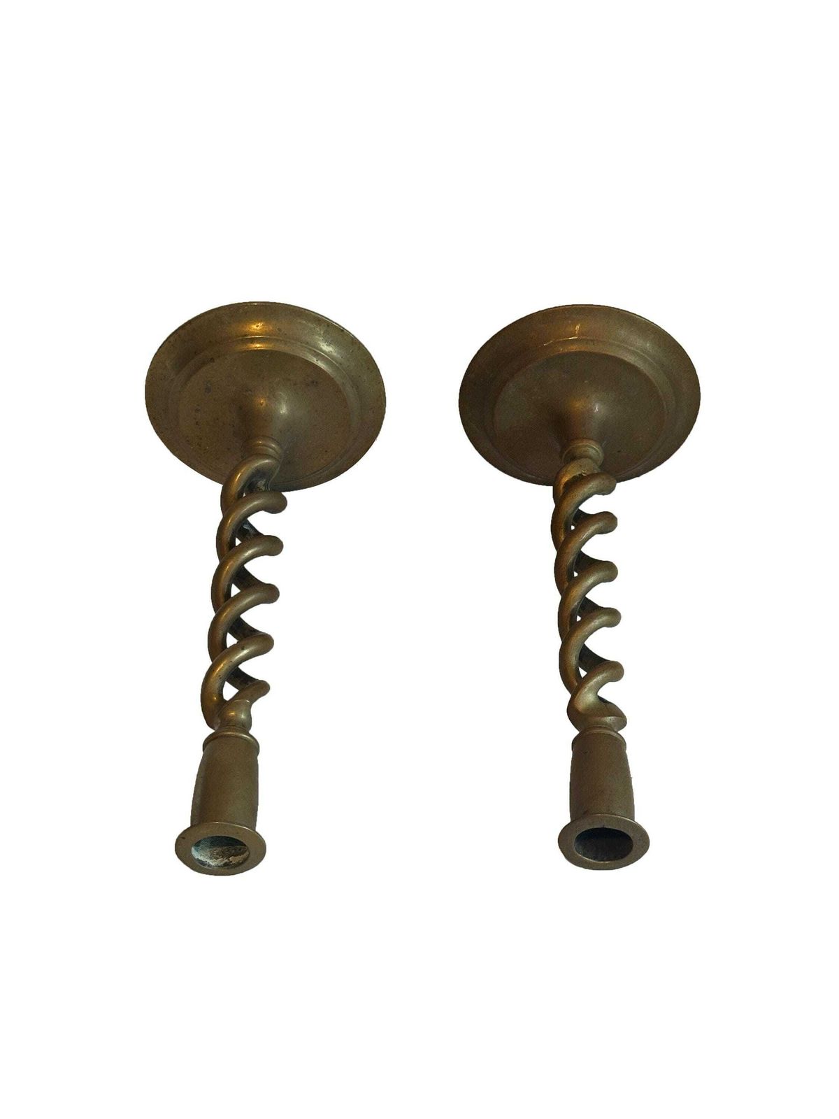 Large Pair Victorian Brass Candlestick Holders   Late 19th Century Open Barley Twist Design photo 40.0