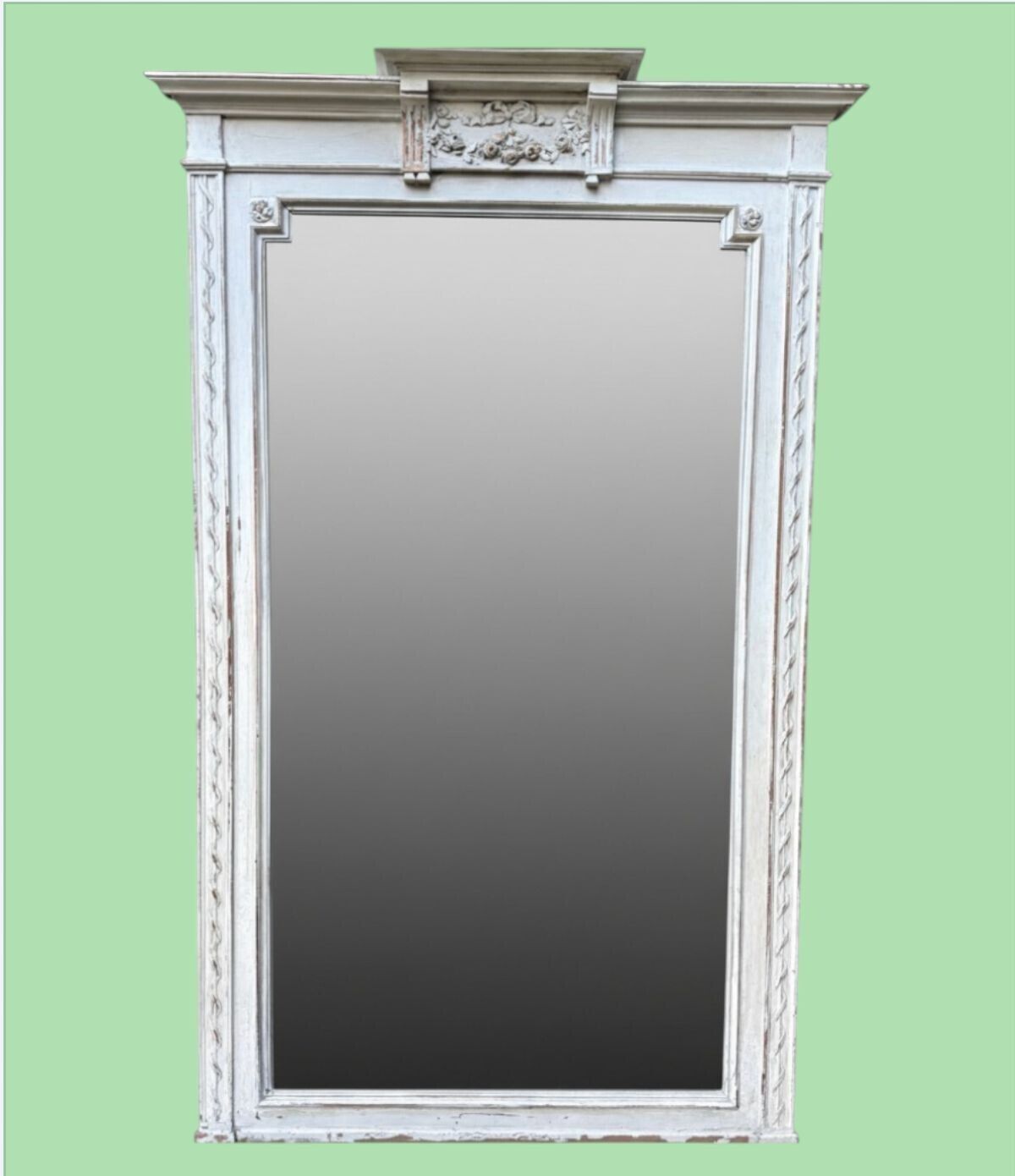 A Large French Full Length 1880s Painted Over Mantle Mirror With Original Shaped Bevel photo furniture