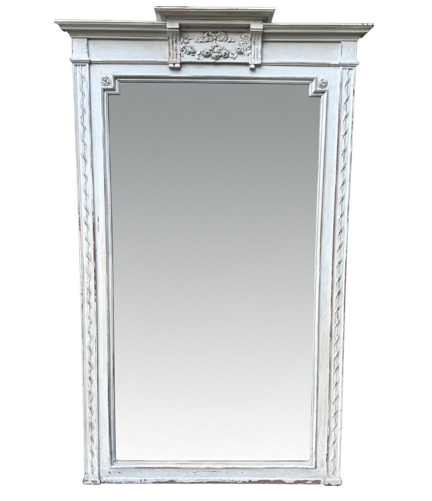 A Large French Full Length 1880s Painted Over Mantle Mirror With Original Shaped Bevel photo 1585.0