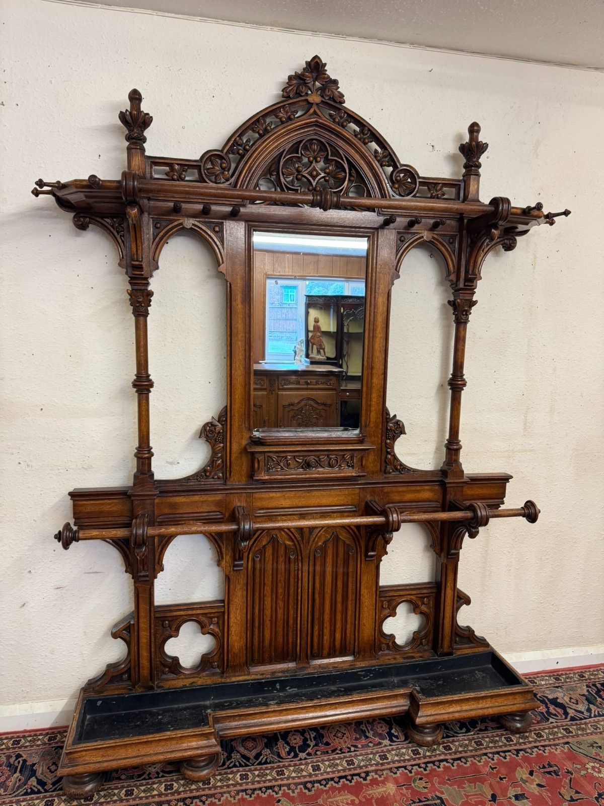 English Country House Antique Gothic Revival Carved Oak Hallstand Circa 1885 photo buy