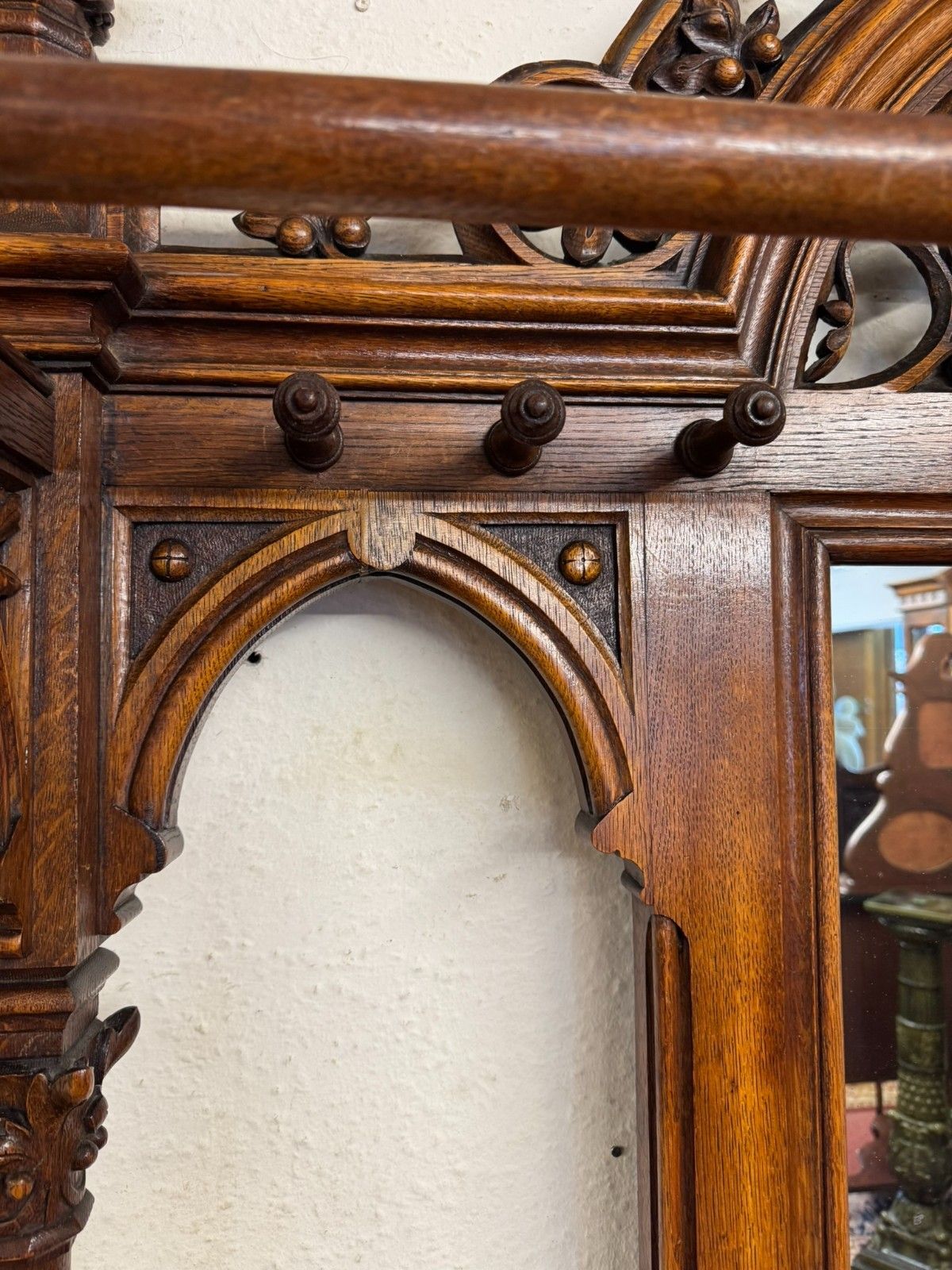 photo for sale English Country House Antique Gothic Revival Carved Oak Hallstand Circa 1885