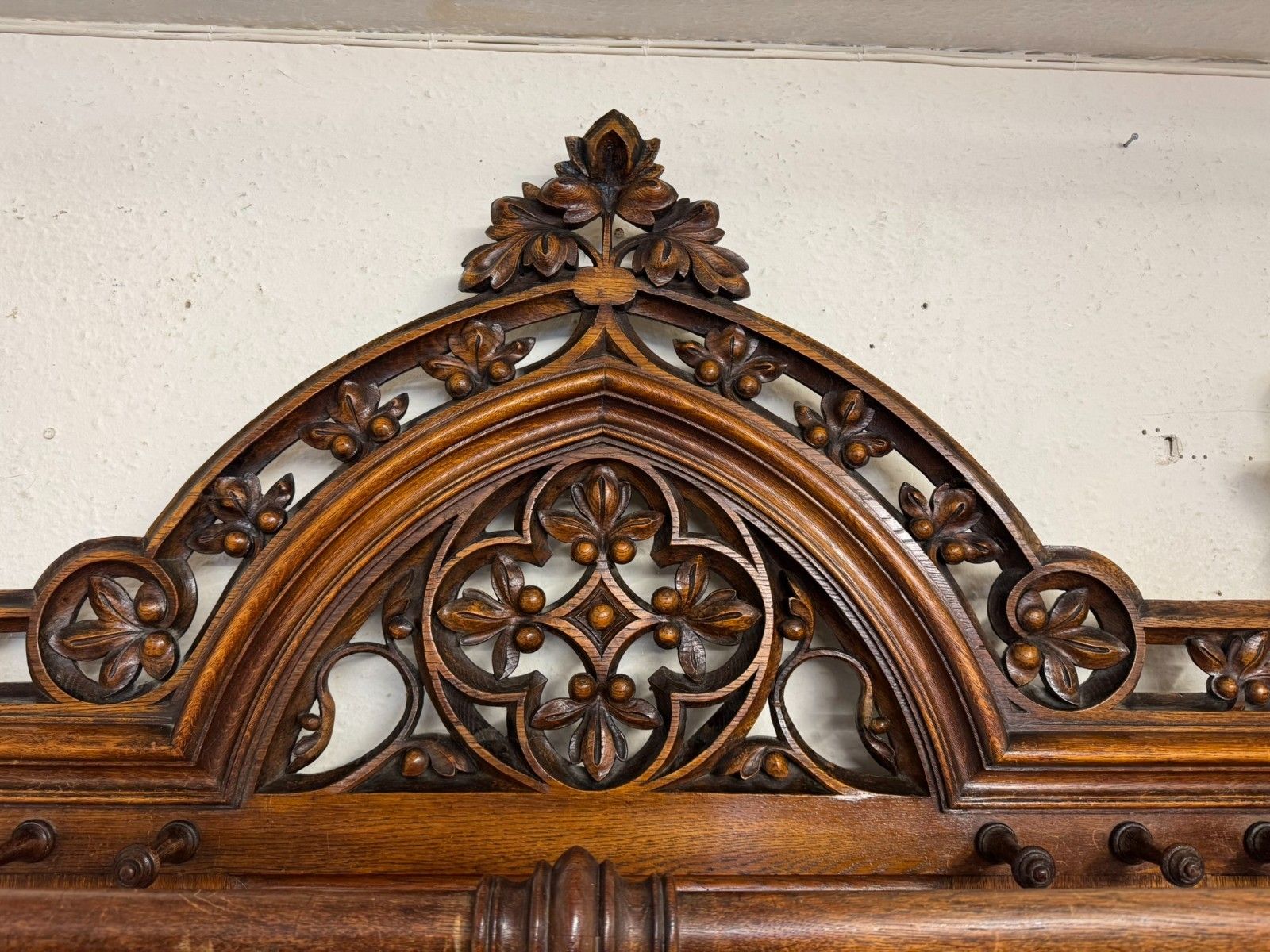 Furniture English Country House Antique Gothic Revival Carved Oak Hallstand Circa 1885 photo