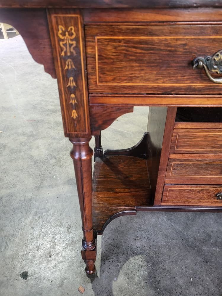 photo furniture Antique Edwardian Inlaid Rosewood Small Writing Desk Table Drawers