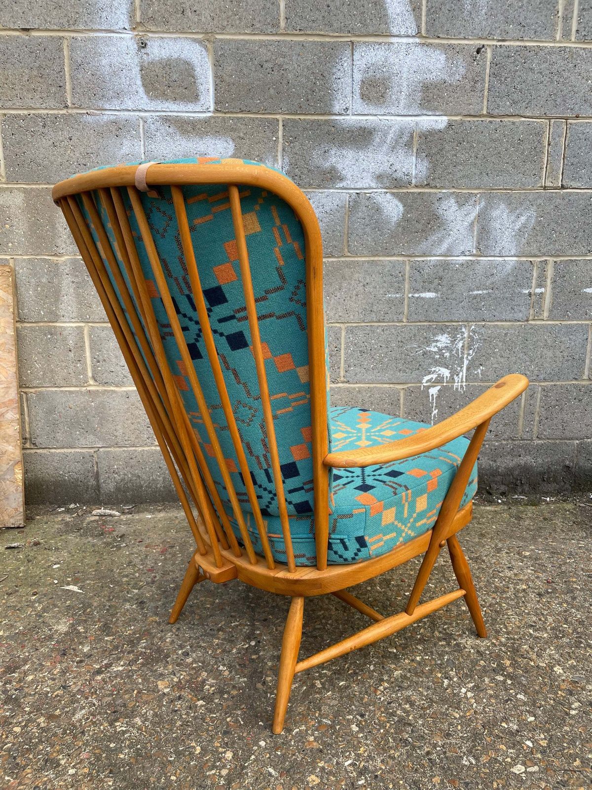 Vintage Ercol 478 Evergreen Tall Back Chair Fully Restored With Hand Dyed Wool photo for sale