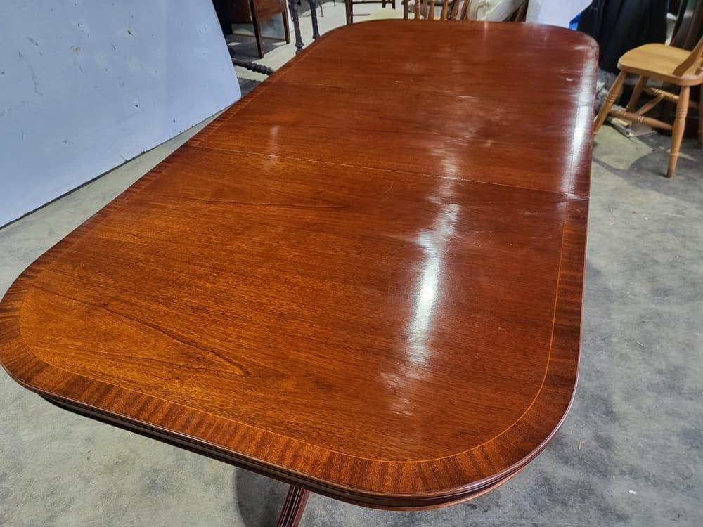 Antique Repro Mahogany Twin Pedestal Extending D End Dining Table photo furniture
