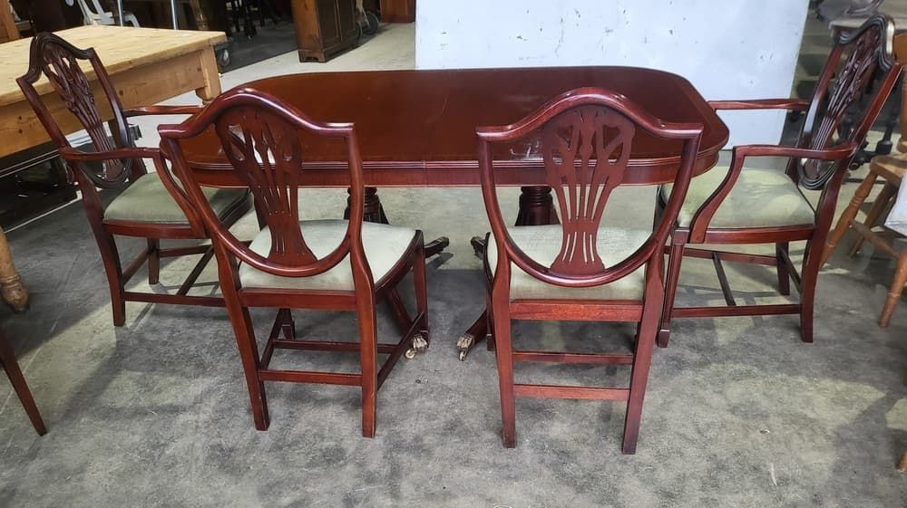 Antique Repro Mahogany Twin Pedestal Extending D End Dining Table photo buy