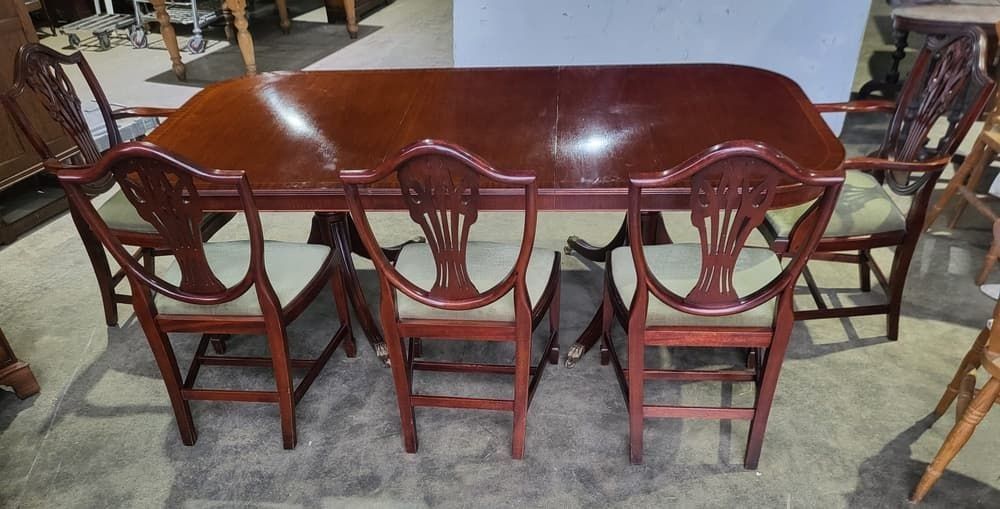 Antique Repro Mahogany Twin Pedestal Extending D End Dining Table photo vintage