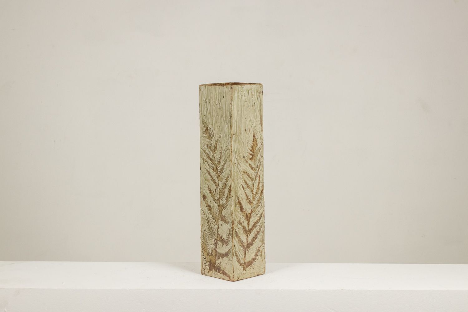 Brutalist Style Stoneware Vase With Plant Decoration. 1970s. photo for sale