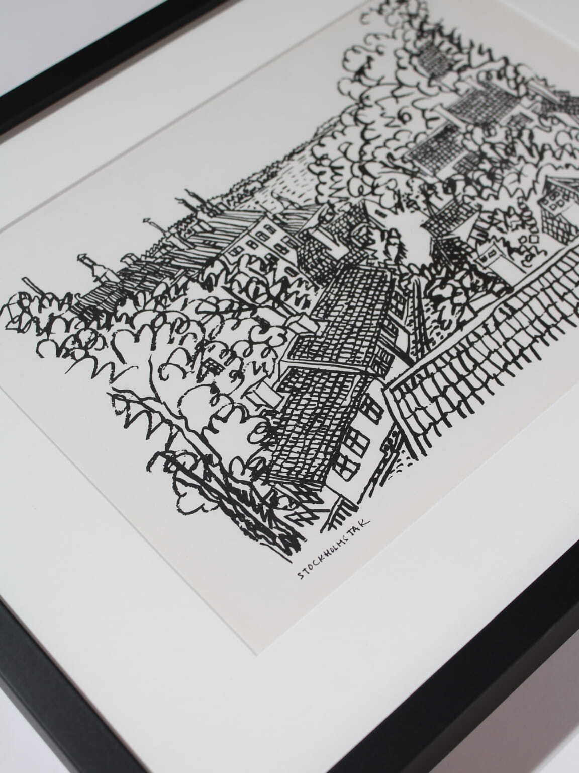 Stig Claesson "Stockholm Roofs' Lithography 42x32cm, 1981 photo furniture