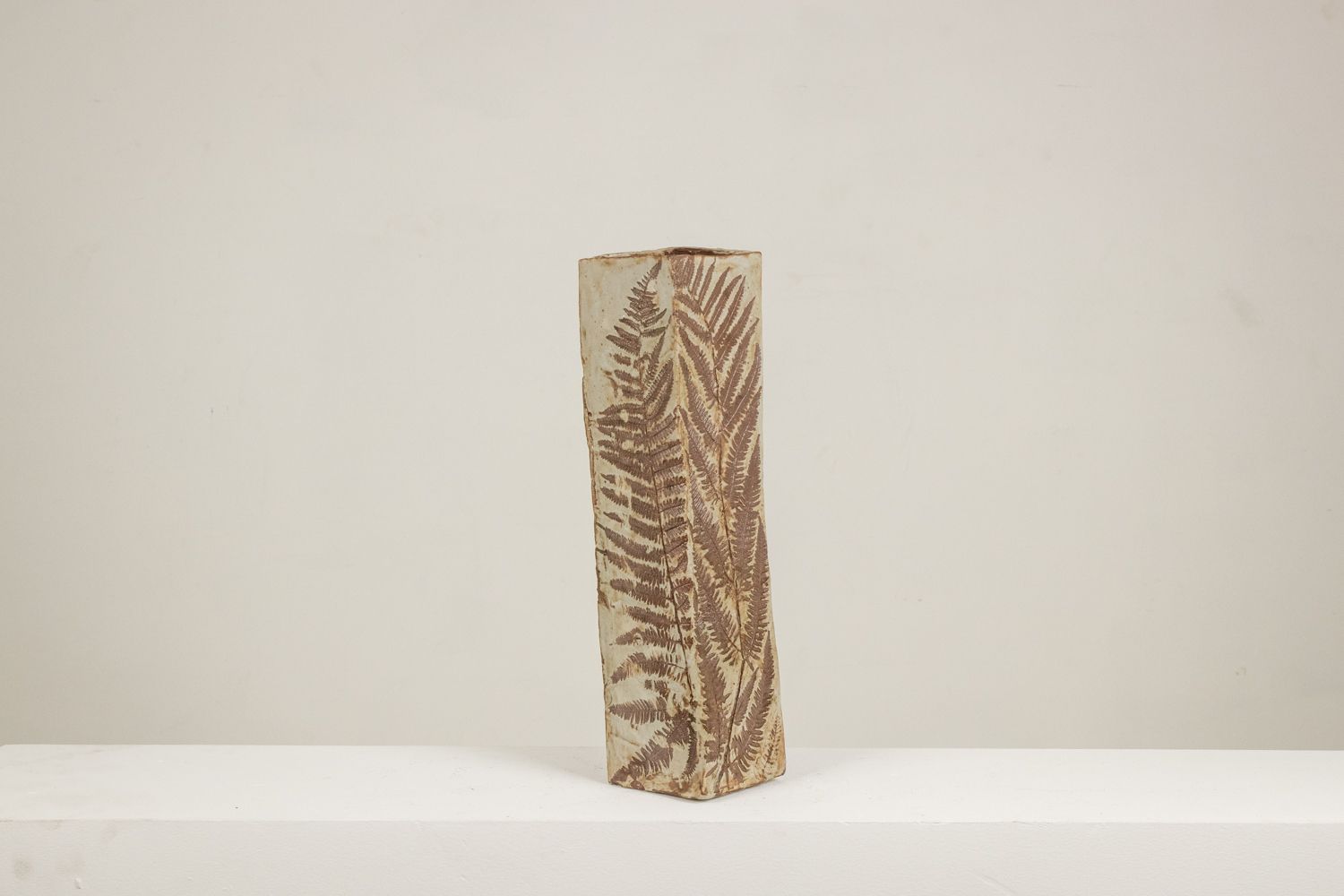 Brutalist Style Stoneware Vase With Plant Decoration. 1970s. photo for sale