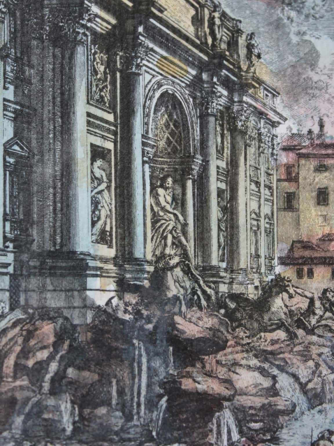 Giovanni Battista Piranesi (1720 1778) "Veduta Della Vasta Fontana Di Trevi" Etching, 1750s, Italy photo furniture
