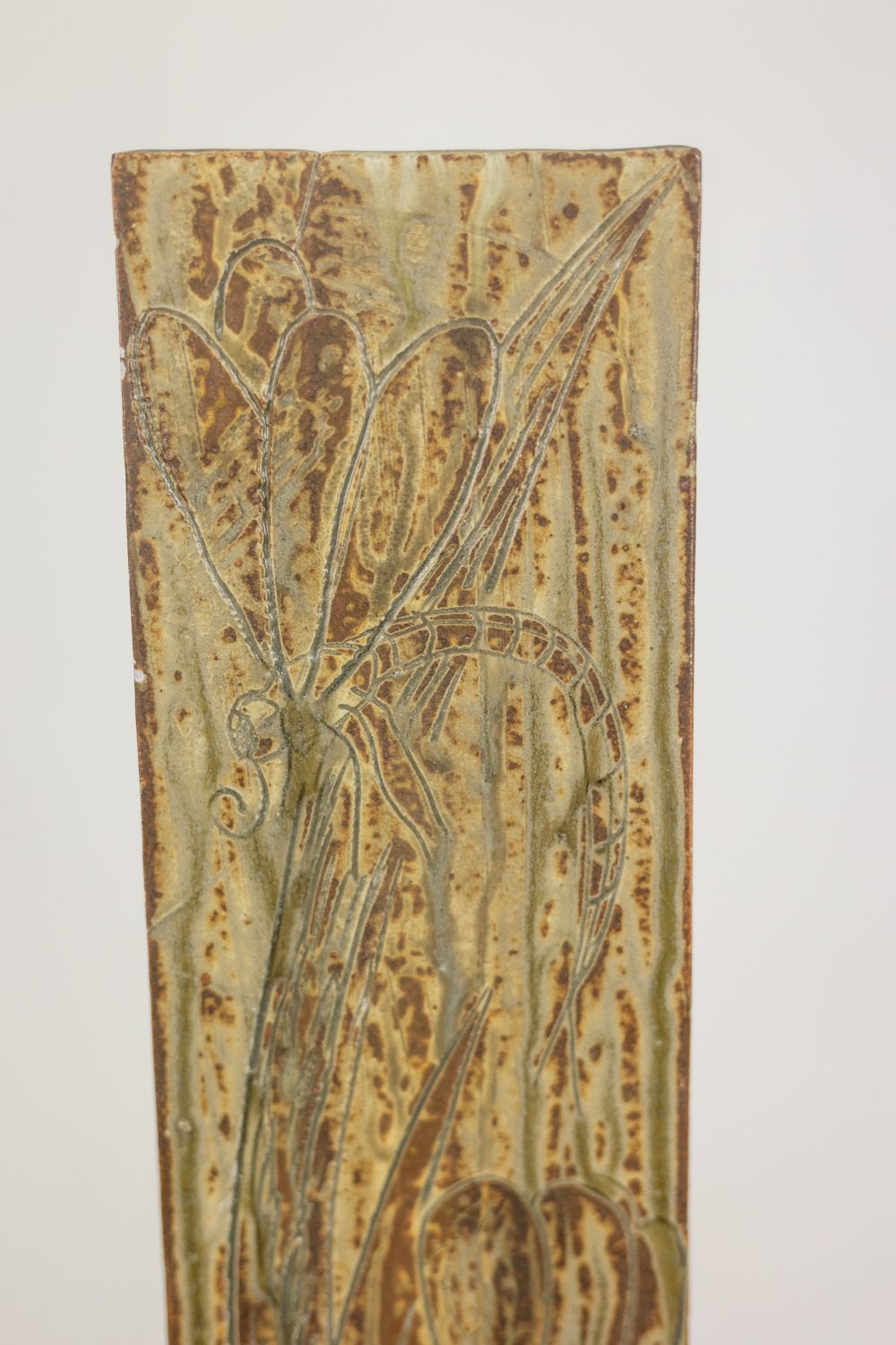 Brutalist Style Stoneware Vase With Plant Decoration. 1970s. photo 900.0