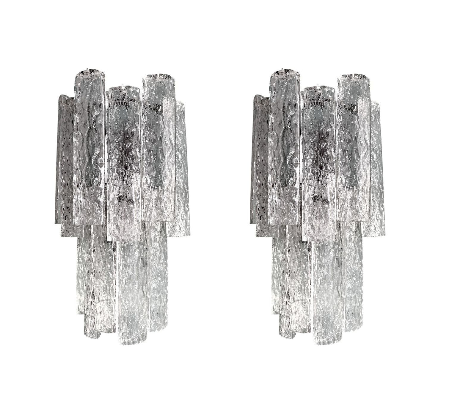 A Pair Of Large 1960s Murano Glass "Tronchi" Wall Socnces By Tony Zuccheri For Venini