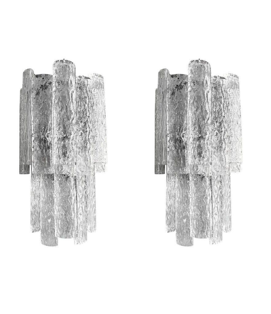 photo for sale A Pair Of Large 1960s Murano Glass "Tronchi" Wall Socnces By Tony Zuccheri For Venini