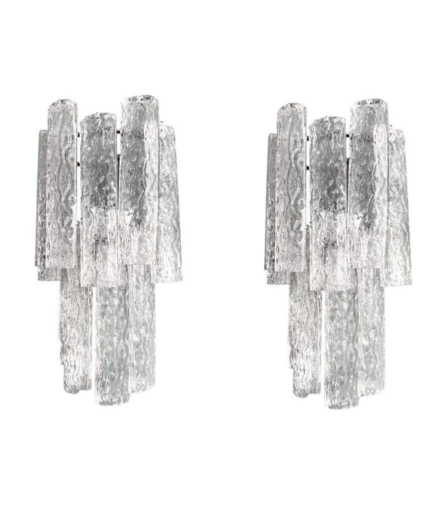 photo vintage A Pair Of Large 1960s Murano Glass "Tronchi" Wall Socnces By Tony Zuccheri For Venini