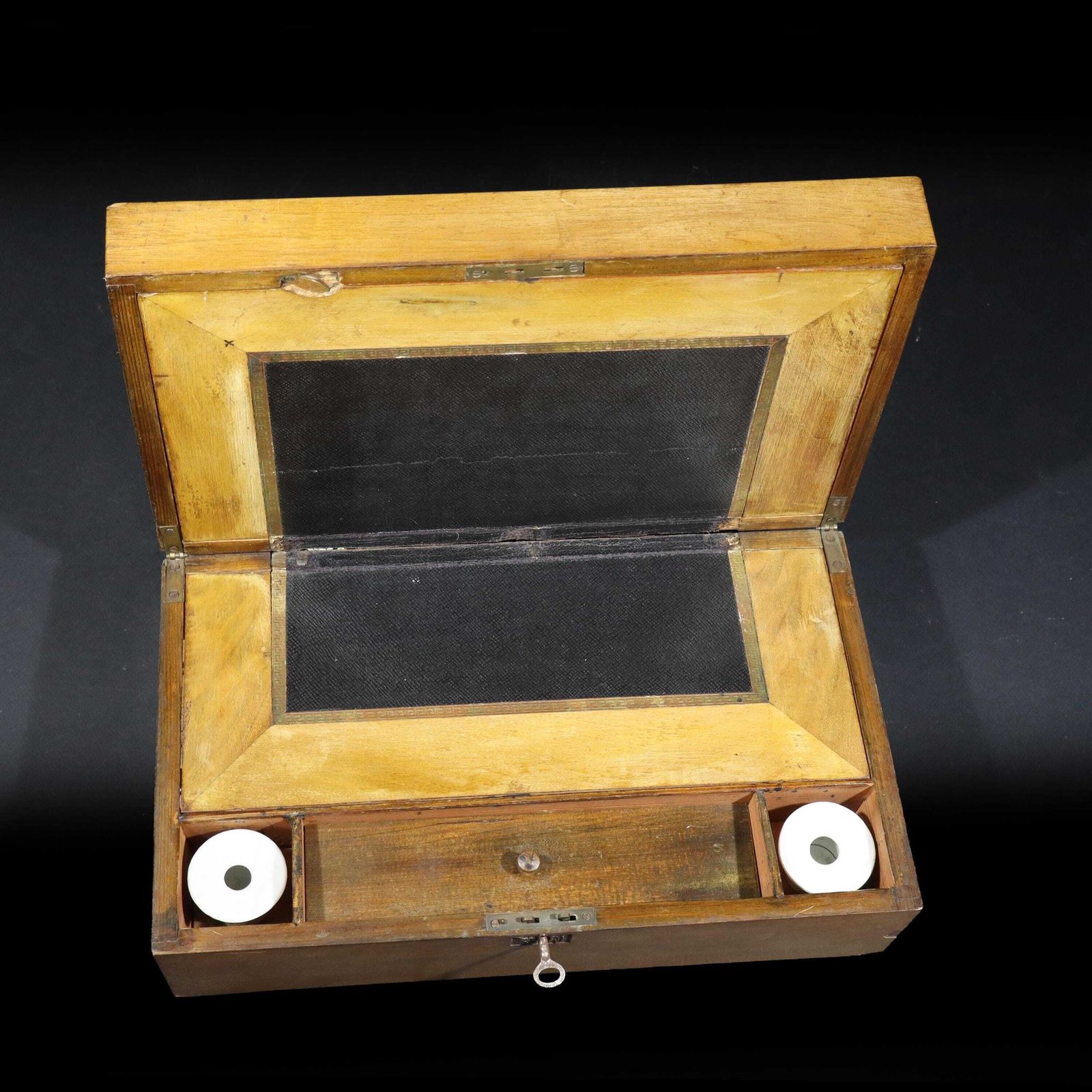 Antique French Wooden Portable Desk Writing Slope Box With Inkpots photo for sale