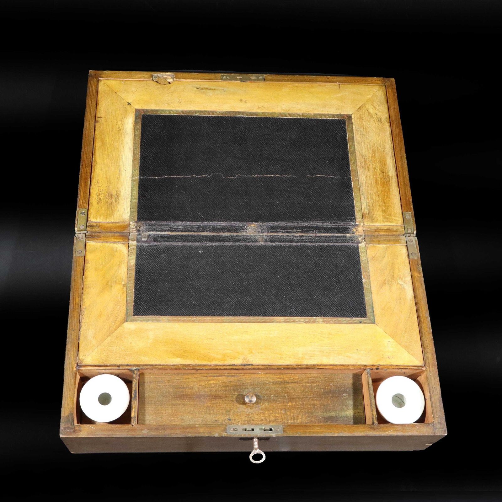 Antique French Wooden Portable Desk Writing Slope Box With Inkpots photo 392.0