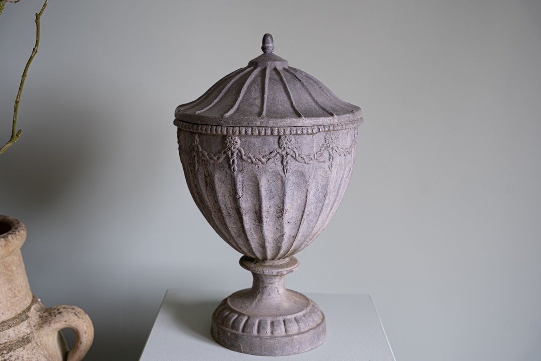 Near Pair Of Heavy Garden Lead Urns photo furniture
