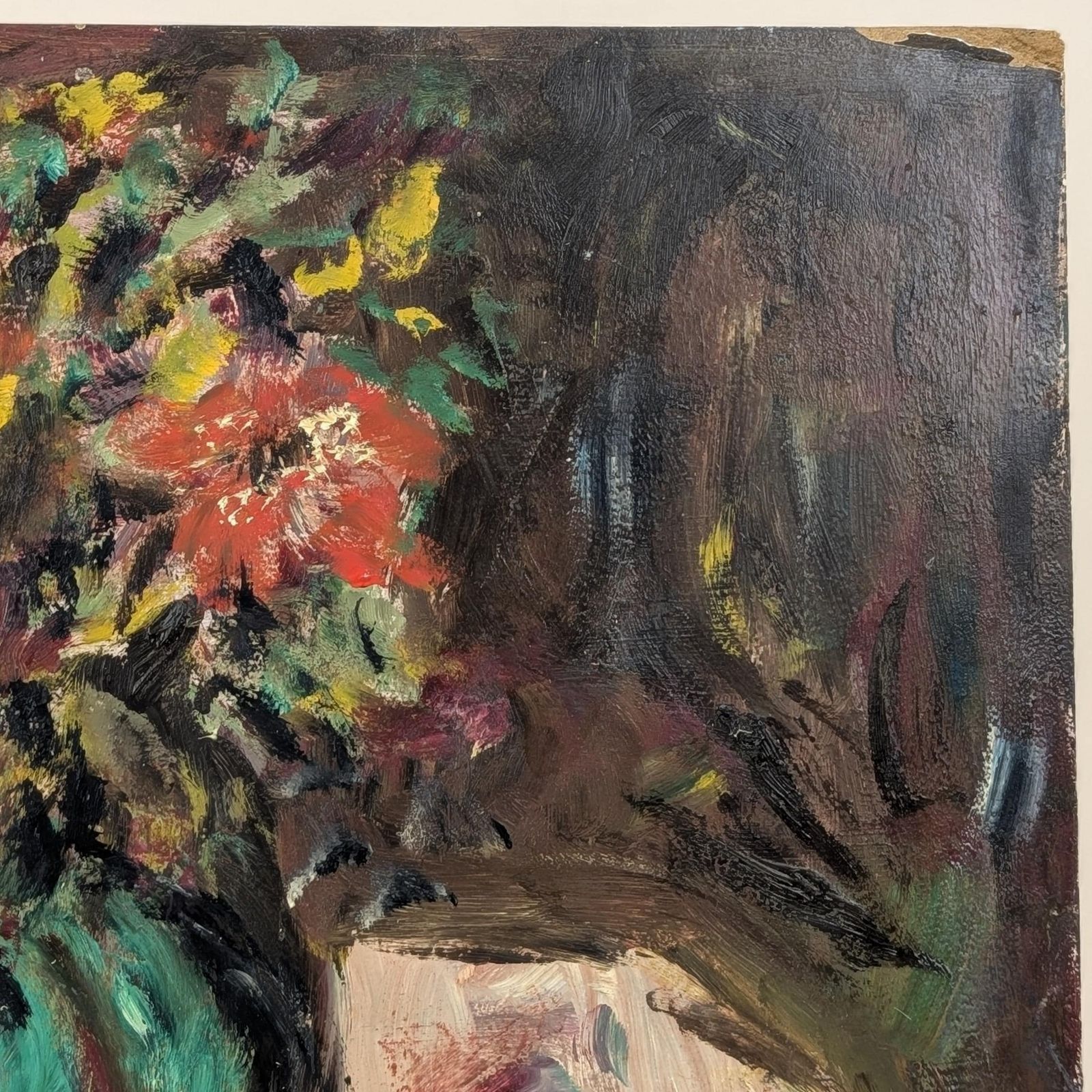 French Still Life Oil Painting Signed Maljeirac: Large Floral Teapot Canvas Board, Blue & Yellow Mid Century Impasto Wall Art photo buy