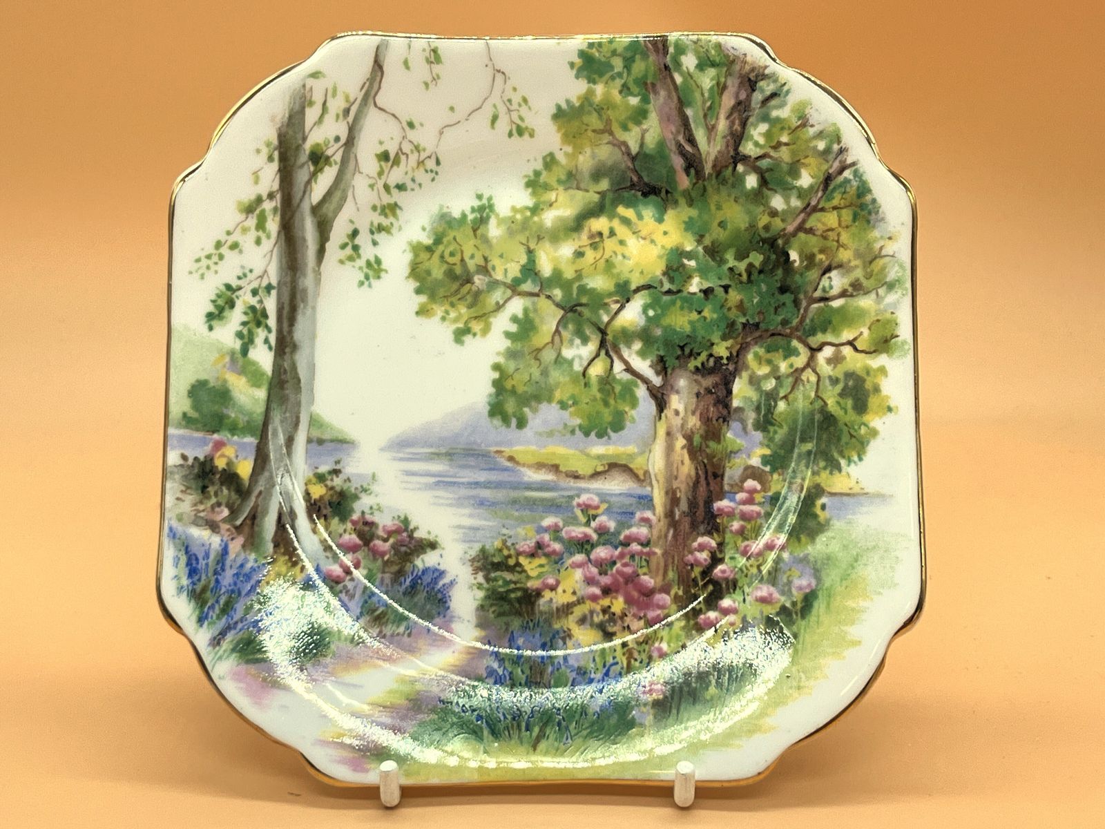 Vintage Shelley China Woodland Design Richmond Shape Tea Cup, Saucer And Side Plate Trio. 13348. photo furniture