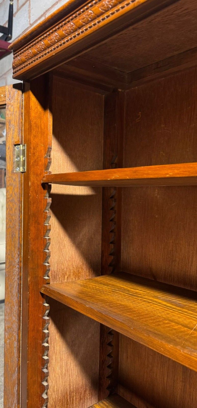 Antique Carved Oak Bookcase Initialed R.M C 1900 Rare Adjustable Shelves photo vintage