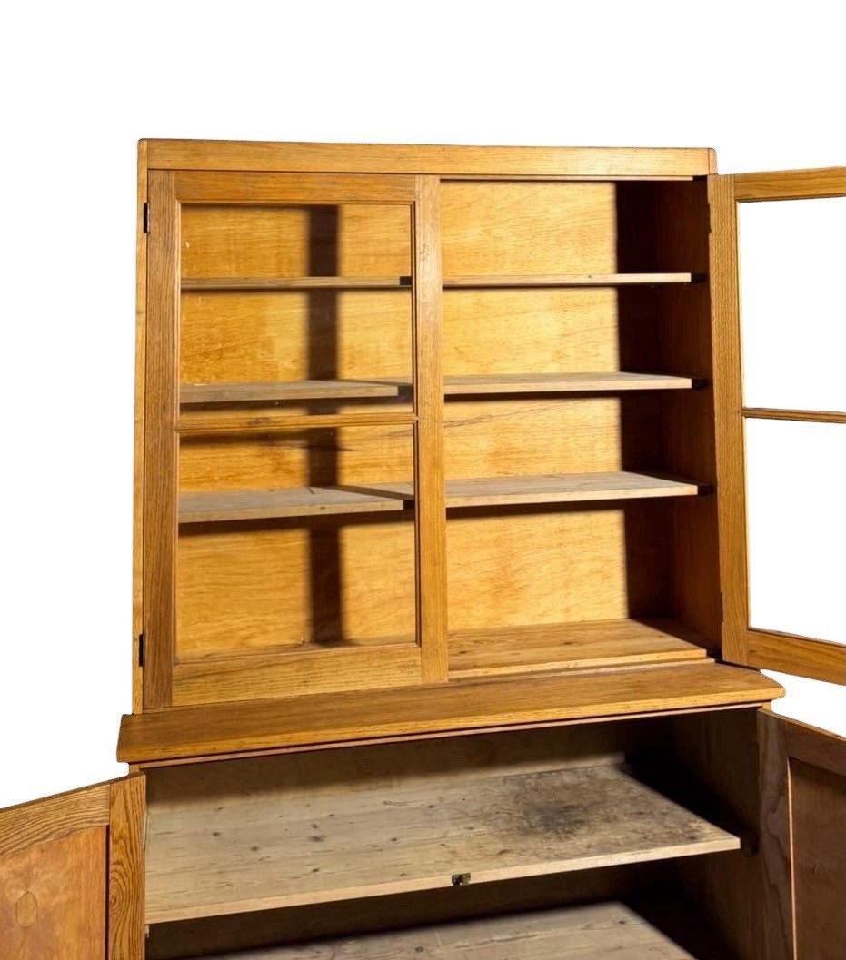 Vintage Golden Oak Old School College Bookcase Lab Bookcase C1950s photo for sale