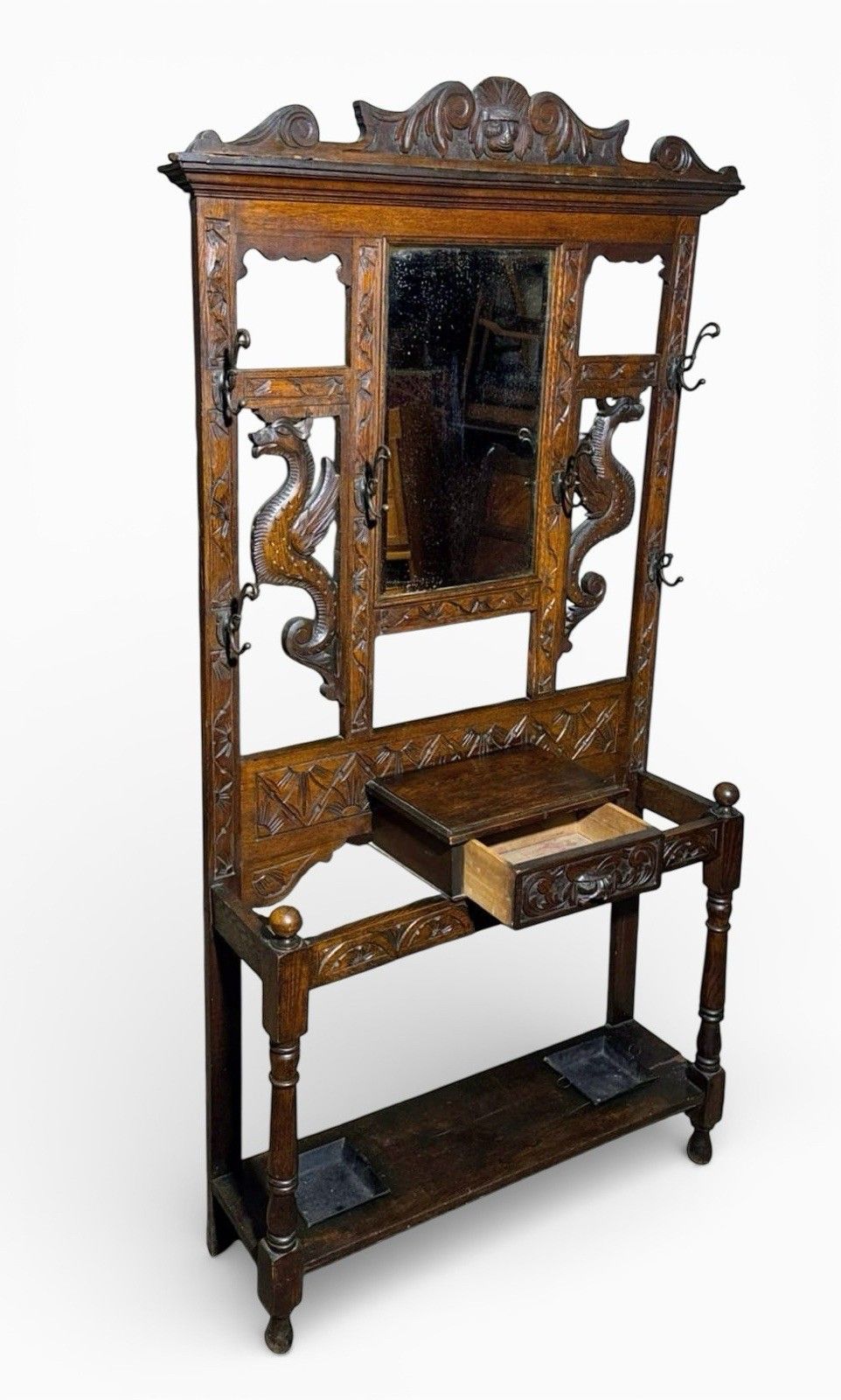 Antique Green Man Carved Oak Hall Stand Coat Stand C1880s Superior Quality photo furniture