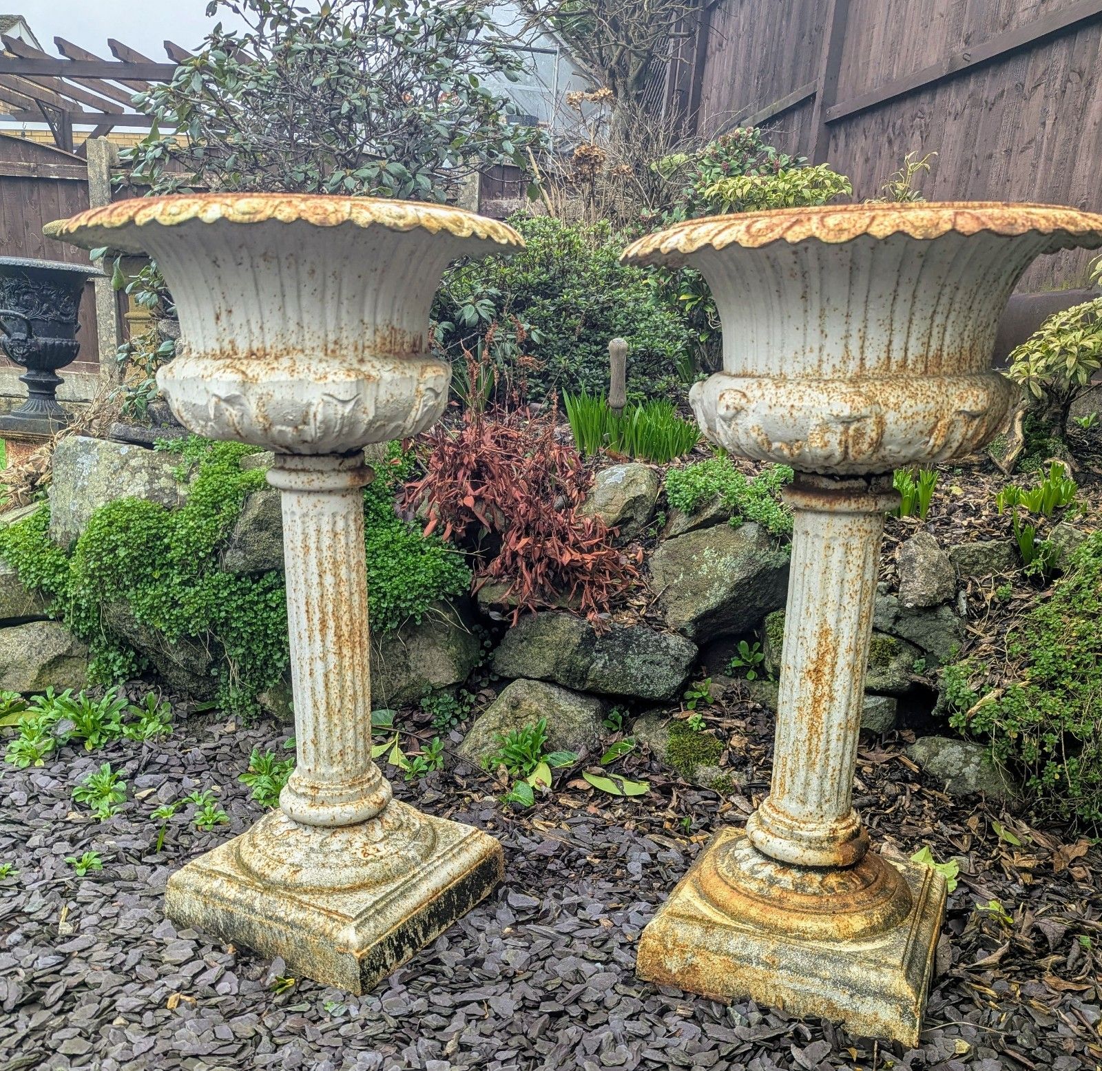 19th Century Unusual Cast Iron Campana Urn Jardinieres Delivery  Available 0265. photo furniture