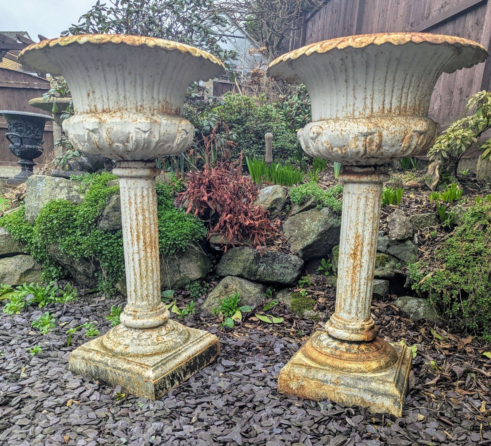 19th Century Unusual Cast Iron Campana Urn Jardinieres Delivery  Available 0265. photo for sale