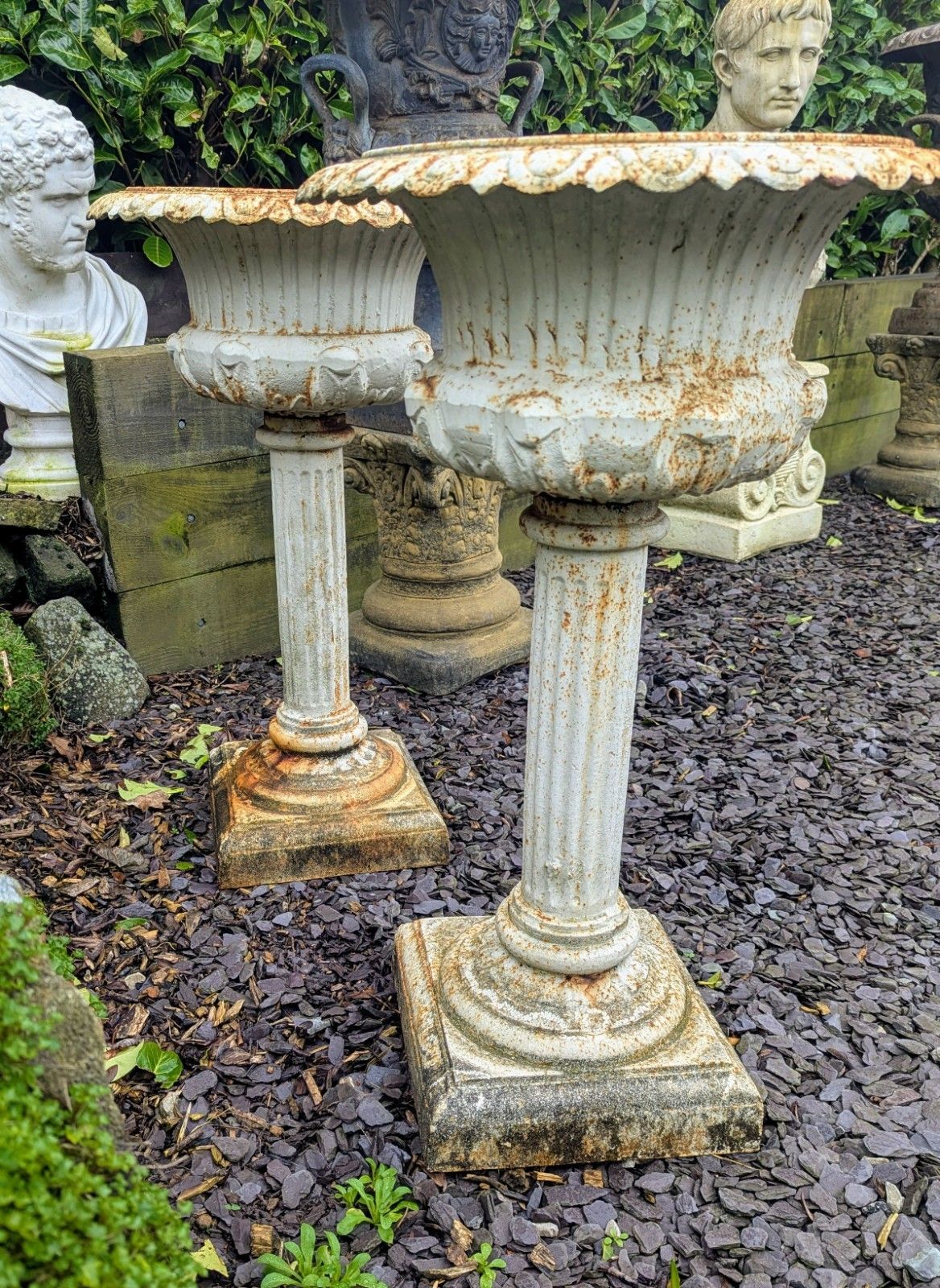 19th Century Unusual Cast Iron Campana Urn Jardinieres Delivery  Available 0265. photo vintage