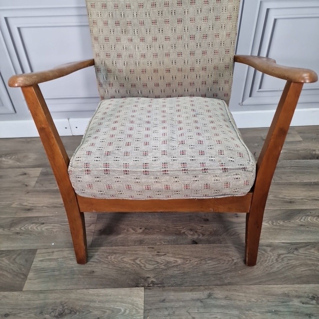 Retro Vintage Armchair Solid Wooden Easy Lounge Mid Century Art Deco Chair photo 170.0