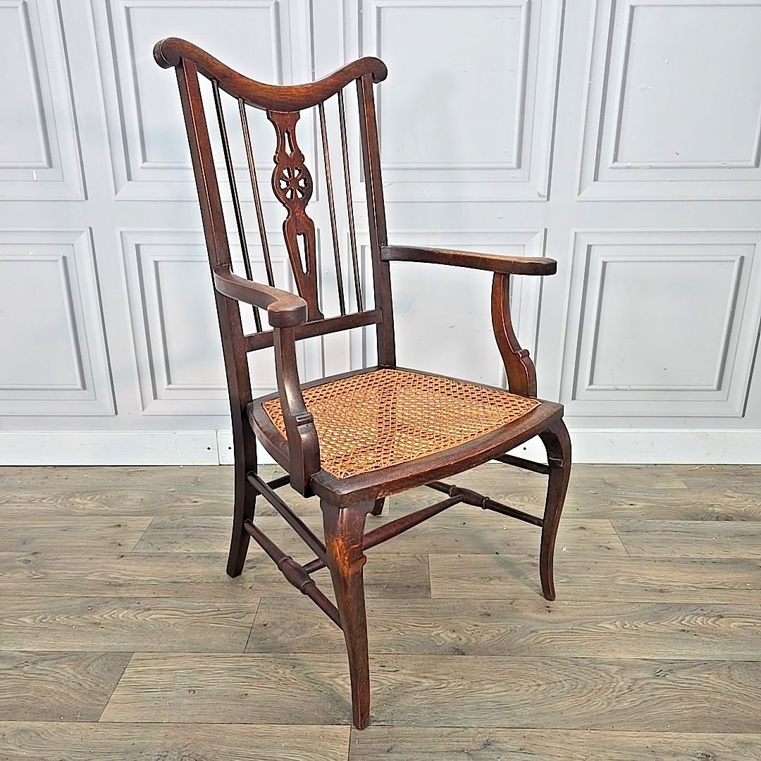 Antique Mahogany Elbow Chair Cane Seat Armchair – Georgian / Edwardian Style