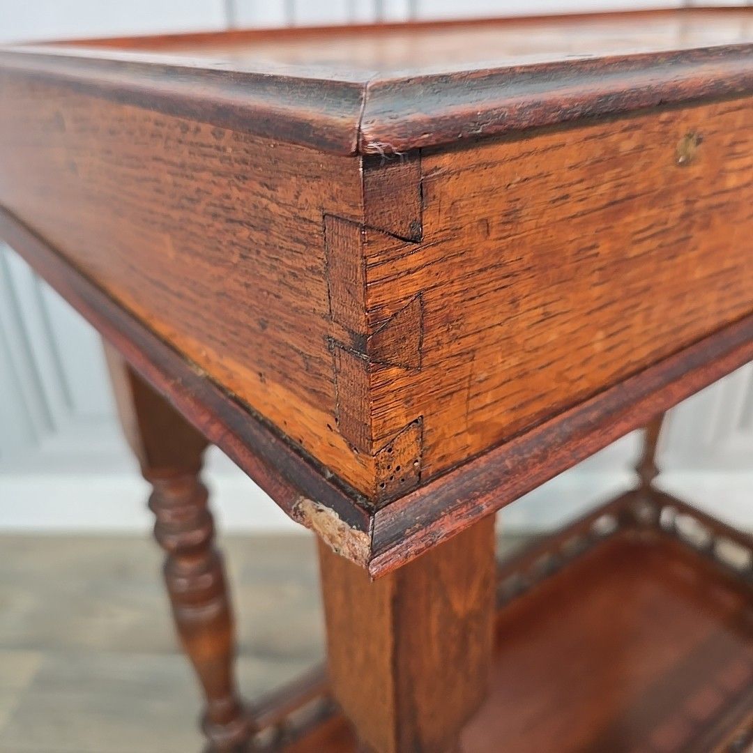 Antique Marquetry Side Table Continental Inlaid Oak – Turned Legs Victorian photo Furniture
