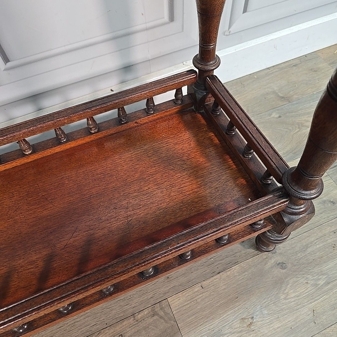 390.0 Antique Marquetry Side Table Continental Inlaid Oak – Turned Legs Victorian photo