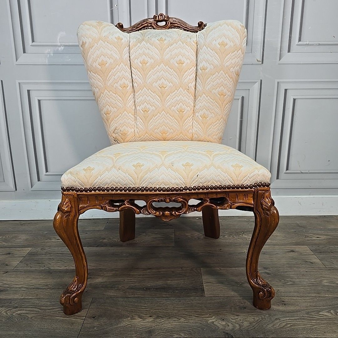 Antique Style Carved Shell Back Chair – Bedroom Slipper Seat Cabriole Queen Anne photo vintage