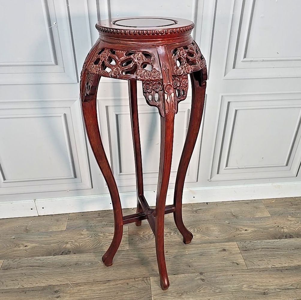 Vintage Oriental Plant Stand Chinese Carved Hardwood – Floral Jardinière Table