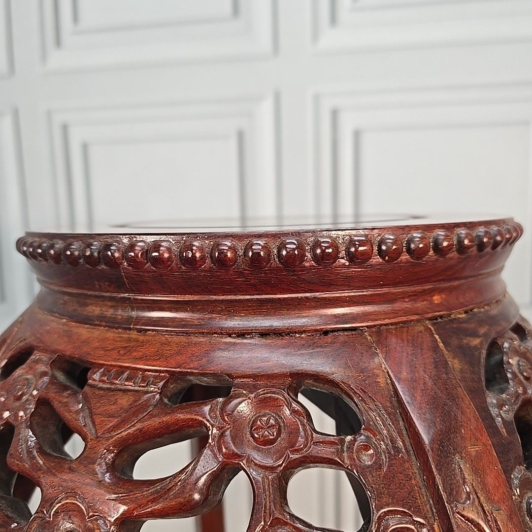 photo vinterior Vintage Oriental Plant Stand Chinese Carved Hardwood – Floral Jardinière Table