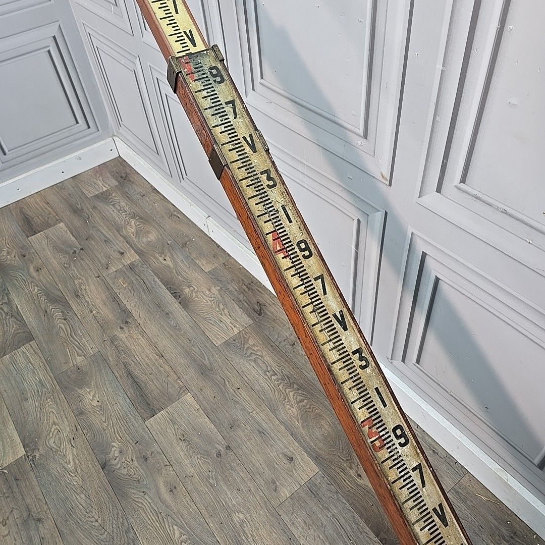 Antique Wood & Brass Surveyor’s Rod Measuring Staff – Halden & Co Of Manchester photo vinterior